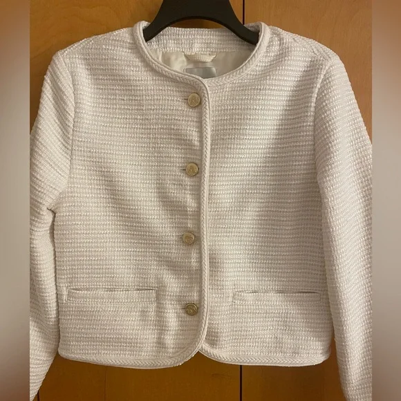 New Abercrombie &Fitch Collarless Tweed Women's Jacket. Cream (off white). M - Picture 4 of 14